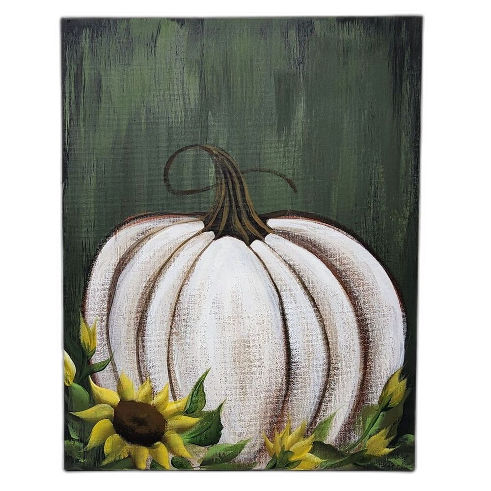 White Pumpkin Fall Original Rustic Painting Wall Art